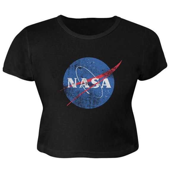 NASA Distressed Logo Juniors Crop Top T-Shirt Black SM