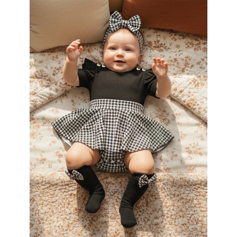 Loicainy Baby Girl Houndstooth Romper, 3-Piece Outfit Set photo 7