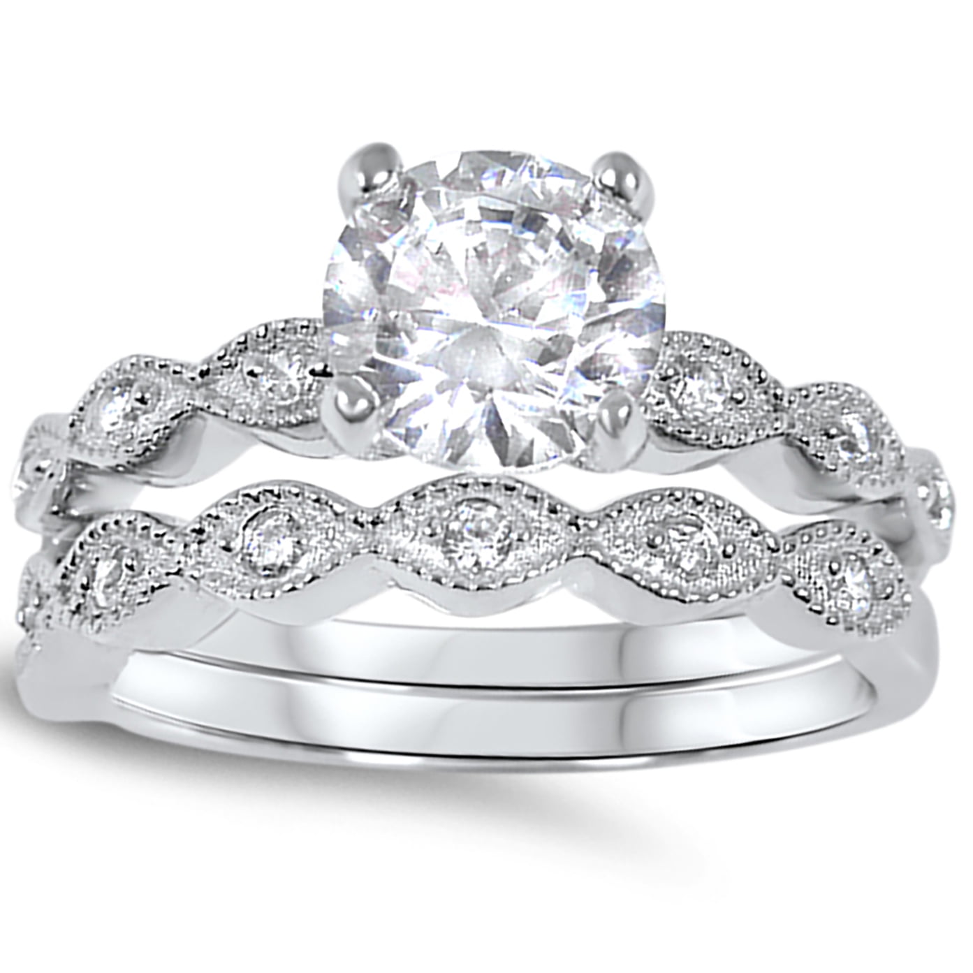 2.86ct Princess Cut CZ Wedding Ring Set Engagement 925 Sterling Silver Women's 