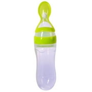 Silicone Baby Squeeze Feeding Bottle With Spoon Kid Food Rice Cereal Feeder Cup