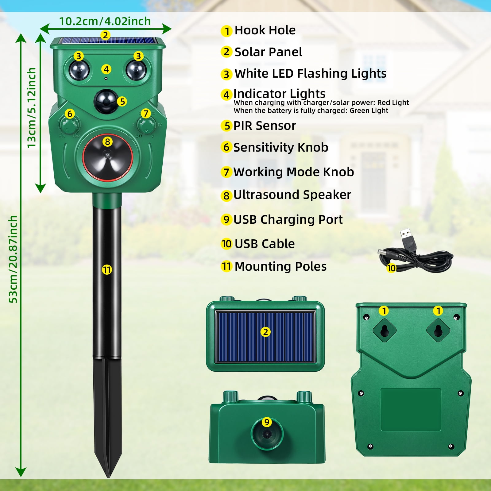 JahyElec Ultrasonic Animal Repeller, 2 Packs Solar Powered Cat Repellent Outdoor with Motion Sensor Waterproof Deer Repellent Devices with LED Flash Light