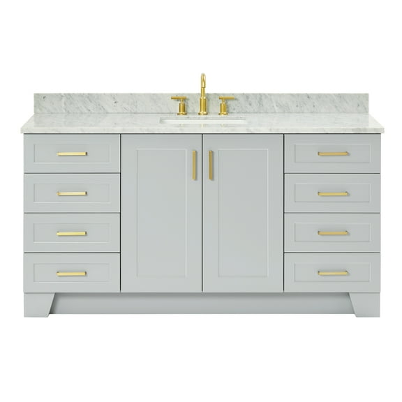 Ariel Taylor 67 Inch Single Rectangle Sink Vanity With Carrara White Marble Countertop W/0.75" Edge In Grey