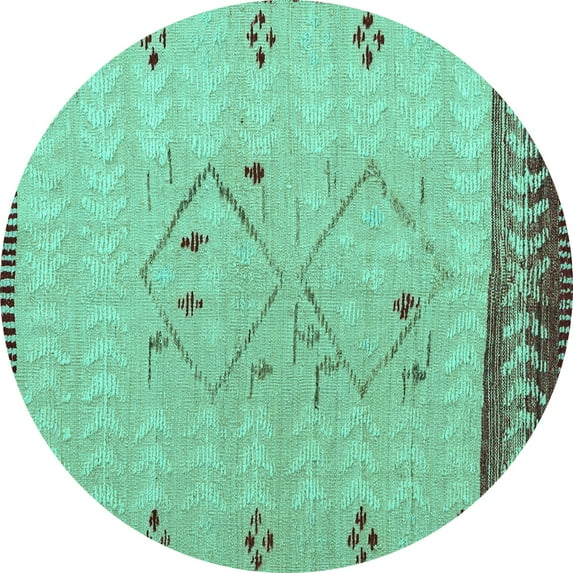Ahgly Company Indoor Round Solid Turquoise Blue Modern Area Rugs, 8' Round