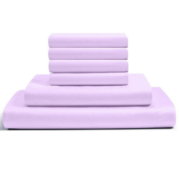 24-INCH EXTRA DEEP POCKETS -Full Egyptian 600-TC Cotton 6-PC Sheet Set with 1 Fitted Sheet, 1 Oversized Flat Sheet 4 Pillowcases - Lilac