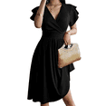 thumbnail image 2 of Robe Midi d'Été 2025 Printemps Col en V Cocktail Invitée de Mariage Coupe Évasée et Robes Évasées Noir P, 2 of 7