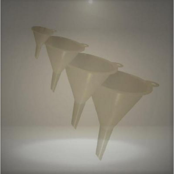 Set of 4 General Purpose Plastic Funnels. Assorted Sizes Nested Funnel