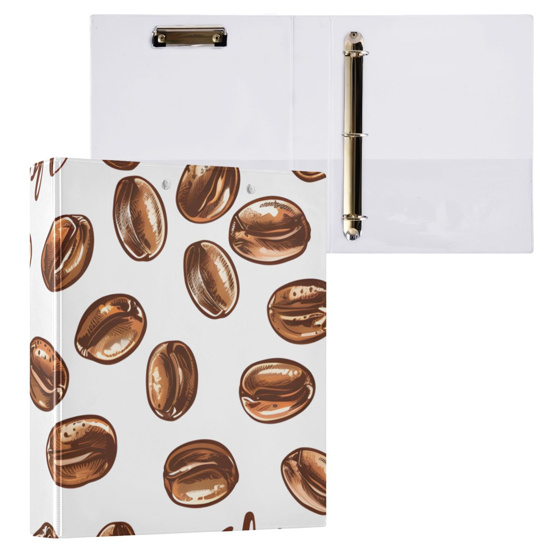 Coffee Bean 3 Ring Binders 1.5 inch Hardcover File Folders with Interior Pockets A4 Size Organizer for School Office Hospital