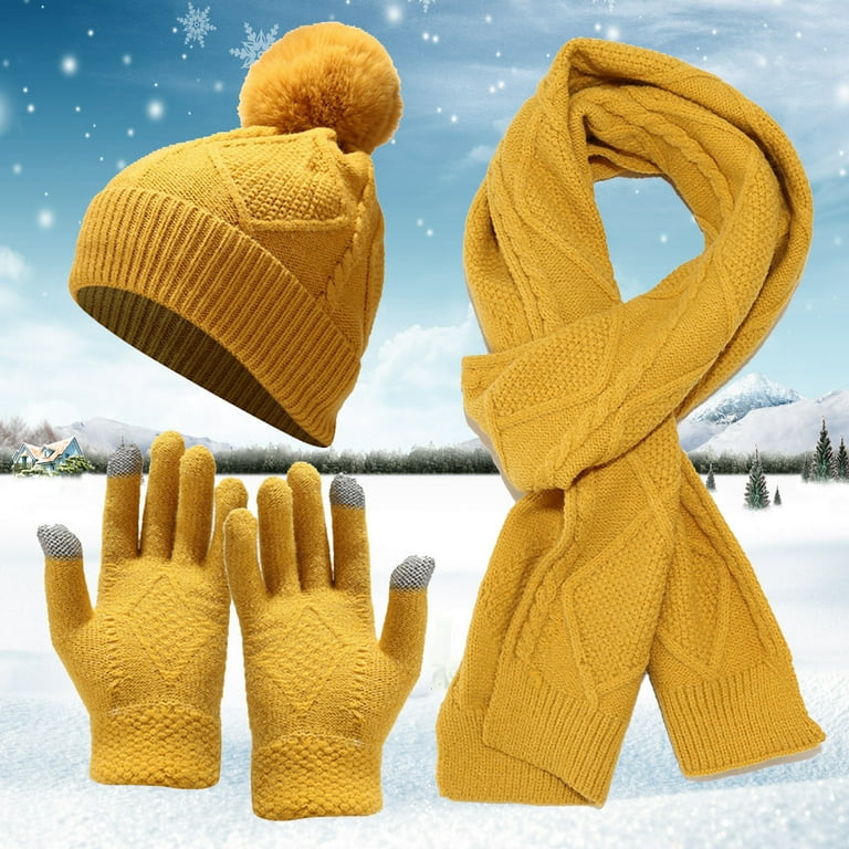 vbnergoie Men Women Winter Warm Knitted Windproof Hat Cycling Skiing Knit  Hat Scarf Gloves Sets Black Adjustable Hat Accessories for Women 