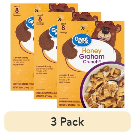 (3 pack) Great Value Honey Graham Crunch Cereal, 12 oz