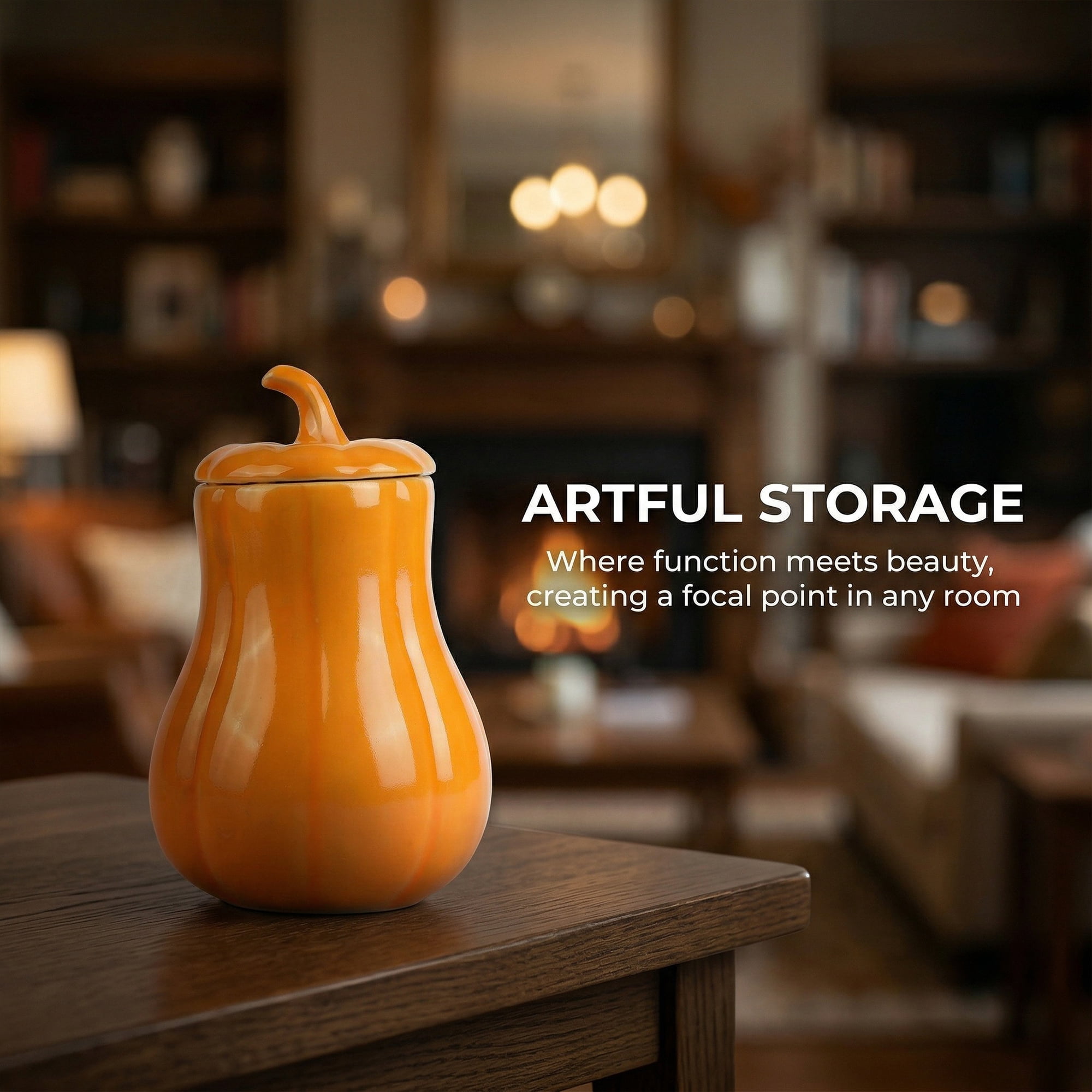 Unique Bargains Tall Pumpkin Shape Ceramic Jar with Airtight Lid for Fall Decor