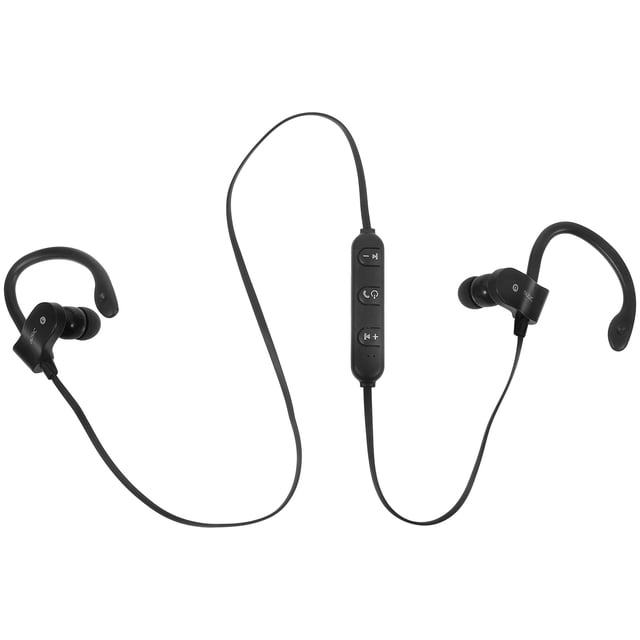 EeaseMX Auriculares estéreo universales con cable y gancho para la oreja, micrófono y botón multifunción (negro y gris)