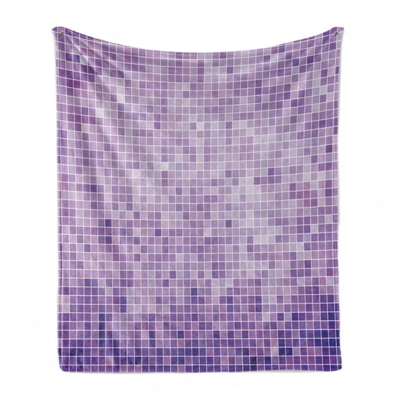 Mosaic Soft Flannel Fleece Blanket, Abstract Monochromatic Design Pattern of Pixel Inspired Little Squares, Cozy Plush for Indoor and Outdoor Use, 50" x 60", Lavender and Multicolor, by Ambesonne