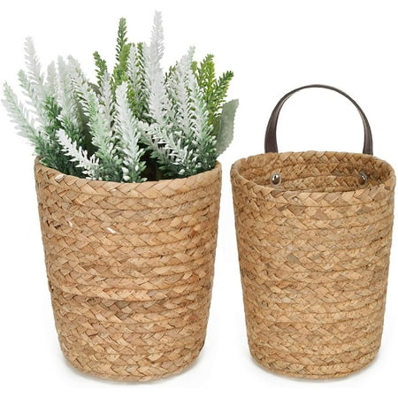 Zc5hao Water Hyacinth Wicker Baskets Wall Hanging Basket For Plants Accessories Decor With Leather Handles Natural Set Of 2 One Large Small Canada - Large Wall Baskets For Plants Zc5hao Water Hyacinth Wicker Baskets Wall Hanging Basket For Plants Accessories Decor With Leather Handles Natural Set Of 2 One Large Small Canada - Large Wall Baskets For Plants