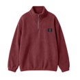 thumbnail image 4 of Fmbrln Mens Corduroy Quarter Zip Sweatshirt Stand Collar Long Sleeve Solid Color Shirts Fall Winter Fashion Pullover Tops with Chest Patch Label Red S, 4 of 5
