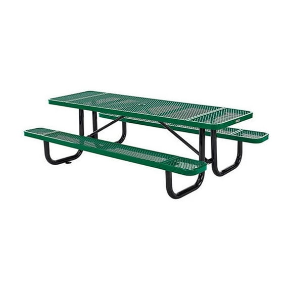 8' Rectangular Picnic Table, Expanded Metal, Green (96" Long)
