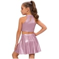 thumbnail image 2 of Doomiva Kids Cheer Outfit Hip Hop Dance Sets Shiny Skirt And Top Set for Cheerleading Competitions Performance Pink 6-10, 2 of 5
