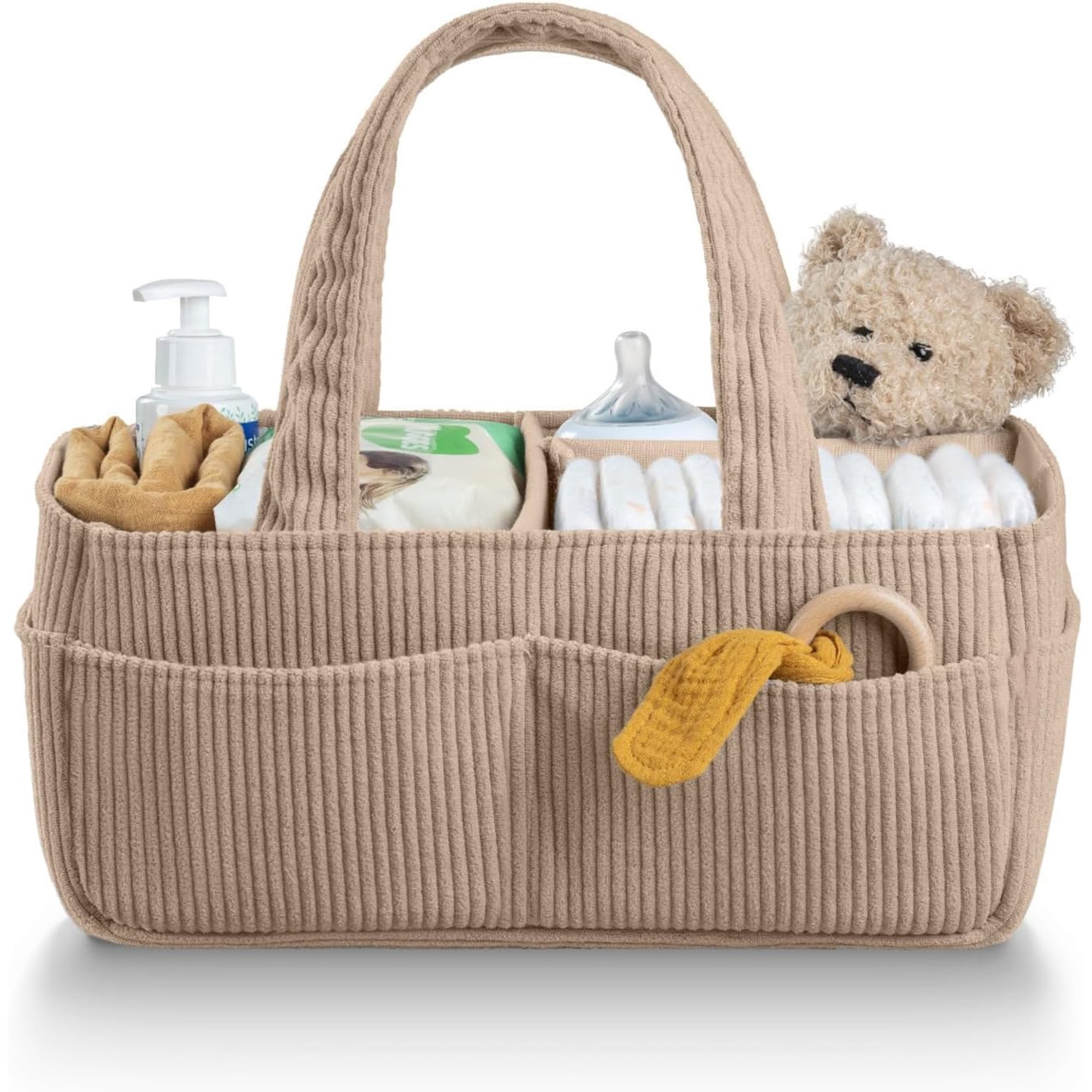 AWLYLNLL Baby Diaper Caddy Organizer Nursery Basket Set Baby Basket Gift Registry Baby Shower List Baby Must Haves Essentials Neutral Baby Stuff For Newborn - Corduroy Khaki
