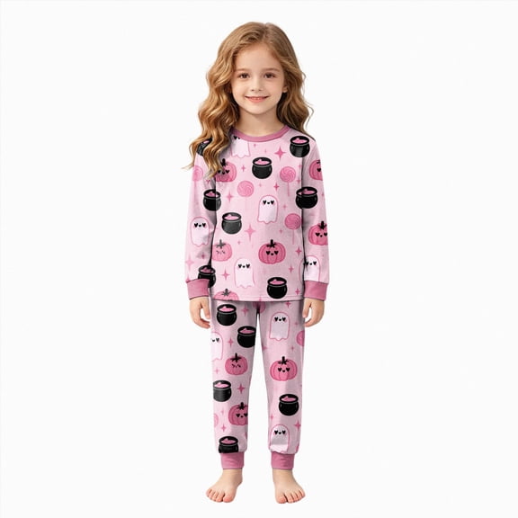 mgoYE Halloween Toddler Pajamas Boy Girl Halloween Sleepwear Cute Print Long Sleeve 2 Piece Kids Pjs