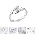 thumbnail image 4 of Anillo de pez doble elegante, delicado anillo de trefilado ajustable (plata), 4 of 6