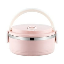 YIKA Tupperware Container Portable Lunch Box Circular Fresh-keeping Box Stainless Steel Insulated Student Office Worker Lunch Box Bento Boxes Kitchen Storage Pink