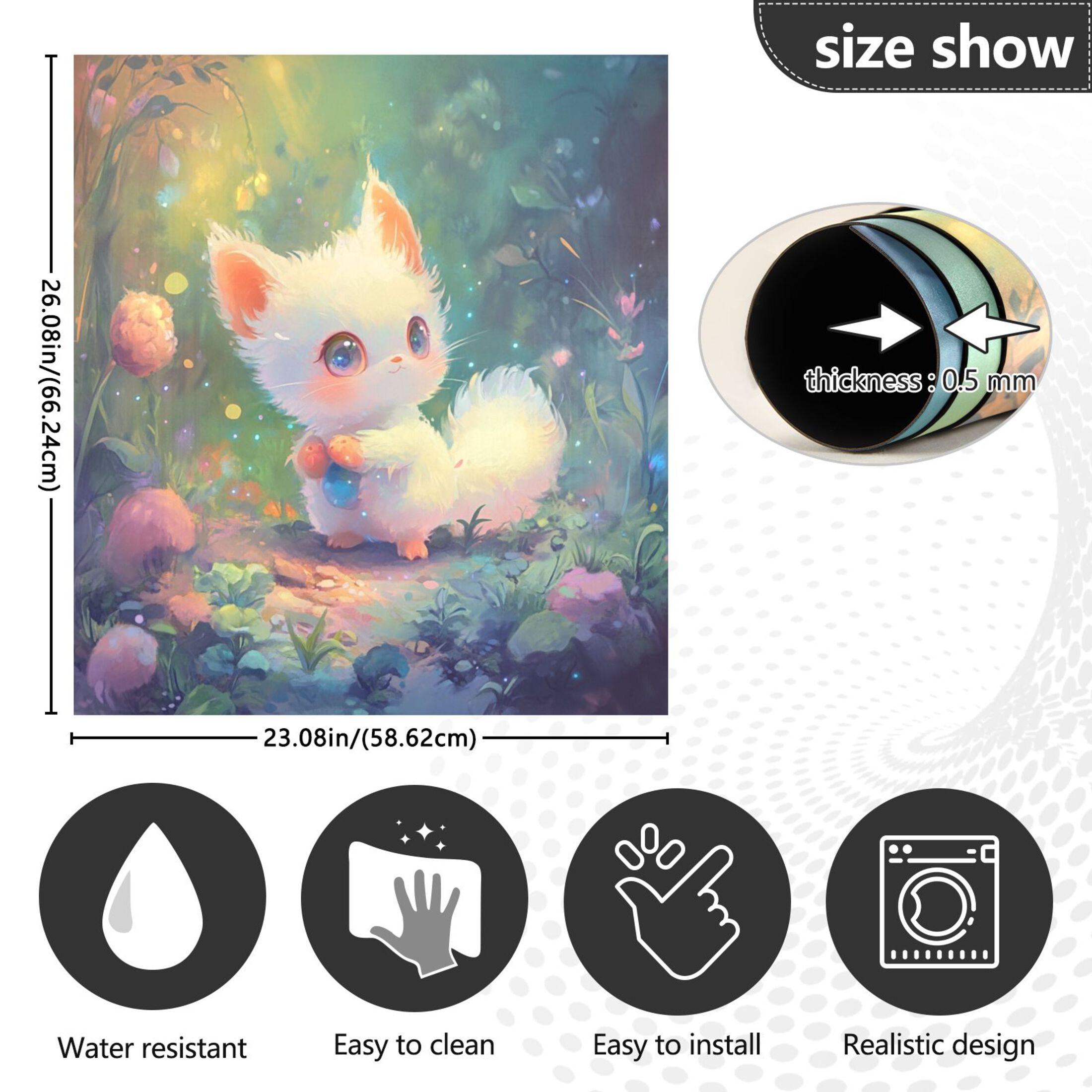 Dishwasher Magnetic Sticker 23x26 Inch Refrigerator Magnetic Sticker Washing Machine Magnetic Sticker Kitchen Panel Magnetic Sticker Home Decor Cartoon Beautiful White Fox