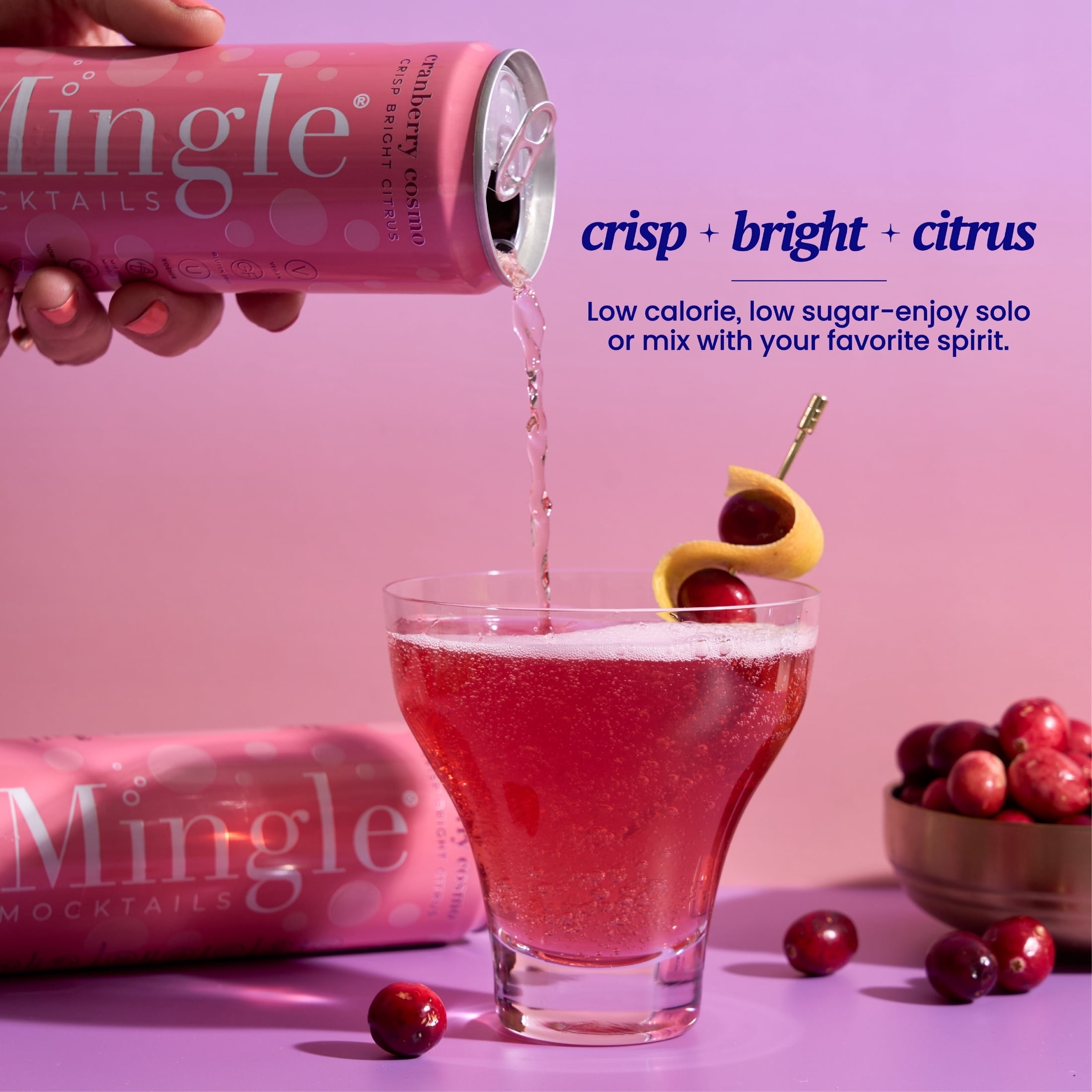 Mingle Mocktails, Non-Alcoholic Cranberry Cosmo, 4 Pack, 12 fl oz Sleek Aluminum Cans, 0.00% ABV