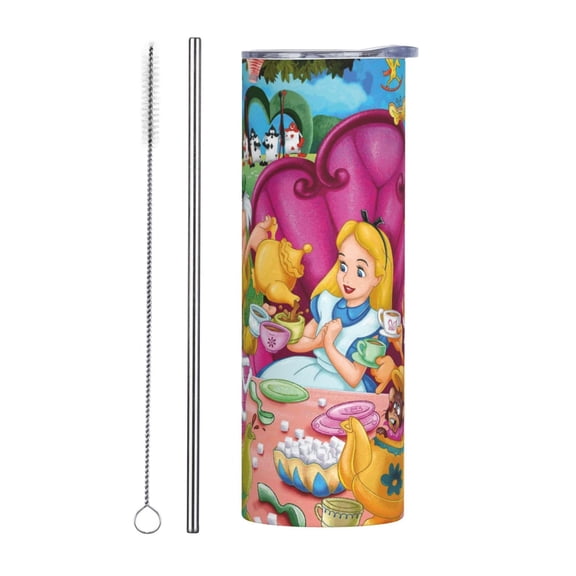 Insulated Vacuum Coffee Mug Alice in Wonderland Stainless Steel Cup Tumbler Double Wall 20oz