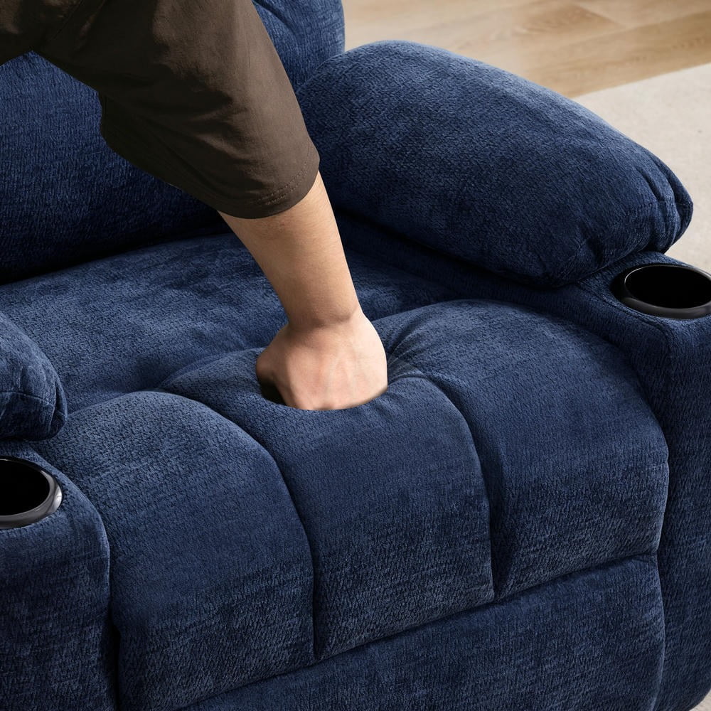 GVN Manual Rocker Recliner with Heat Massage, Swivel Motion, Durable Fabric for Lounge, Blue