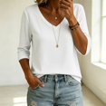 thumbnail image 4 of BODOAO Women's V Neck Sweater 3/4 Sleeve Lightweight Knit Pullover Loose Fit Soft Casual Fall Spring Fashion Top for Women Office Work Everyday Wear Clothing White XL, 4 of 4