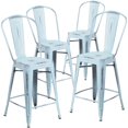 thumbnail image 1 of Commercial Grade 4 Pack 24" High Distressed Green-Blue Metal Indoor-Outdoor Counter Height Stool with Back, 1 of 9