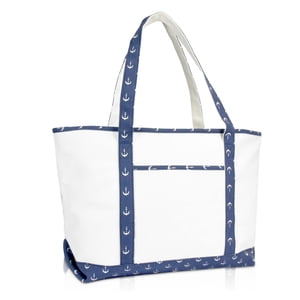 DALIX 23" Large Cotton Canvas Tote, Navy Anchor