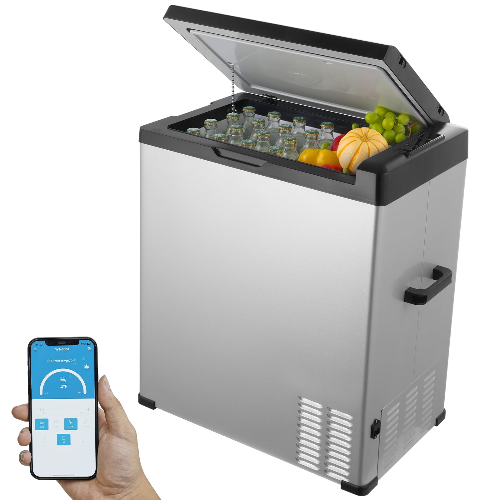 KFFKFF Vehicle Cooler, 12V Portable Fridge, 70L Capacity, Single Zone Freezing, Temperature Range -4 ℉to 68℉, Compatible with 12/24V DC & 100-240V AC, Ideal for Camping, RV, and Outdoor Use