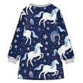 thumbnail image 6 of Girls' long-sleeved dress Repeating White Unicorns Rainbows Girls' A-line dress with ribbed cuffs Soft and comfortable, 6 of 6