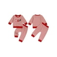 thumbnail image 2 of Loicainy Toddler Baby Boy Girl Fall Clothes Set 6 12 18 24 Months 2T 3T Stripe Long Sleeve Football Embroidery Tops Elastic Waist Pants 2Pcs Fall Outfit, 2 of 9