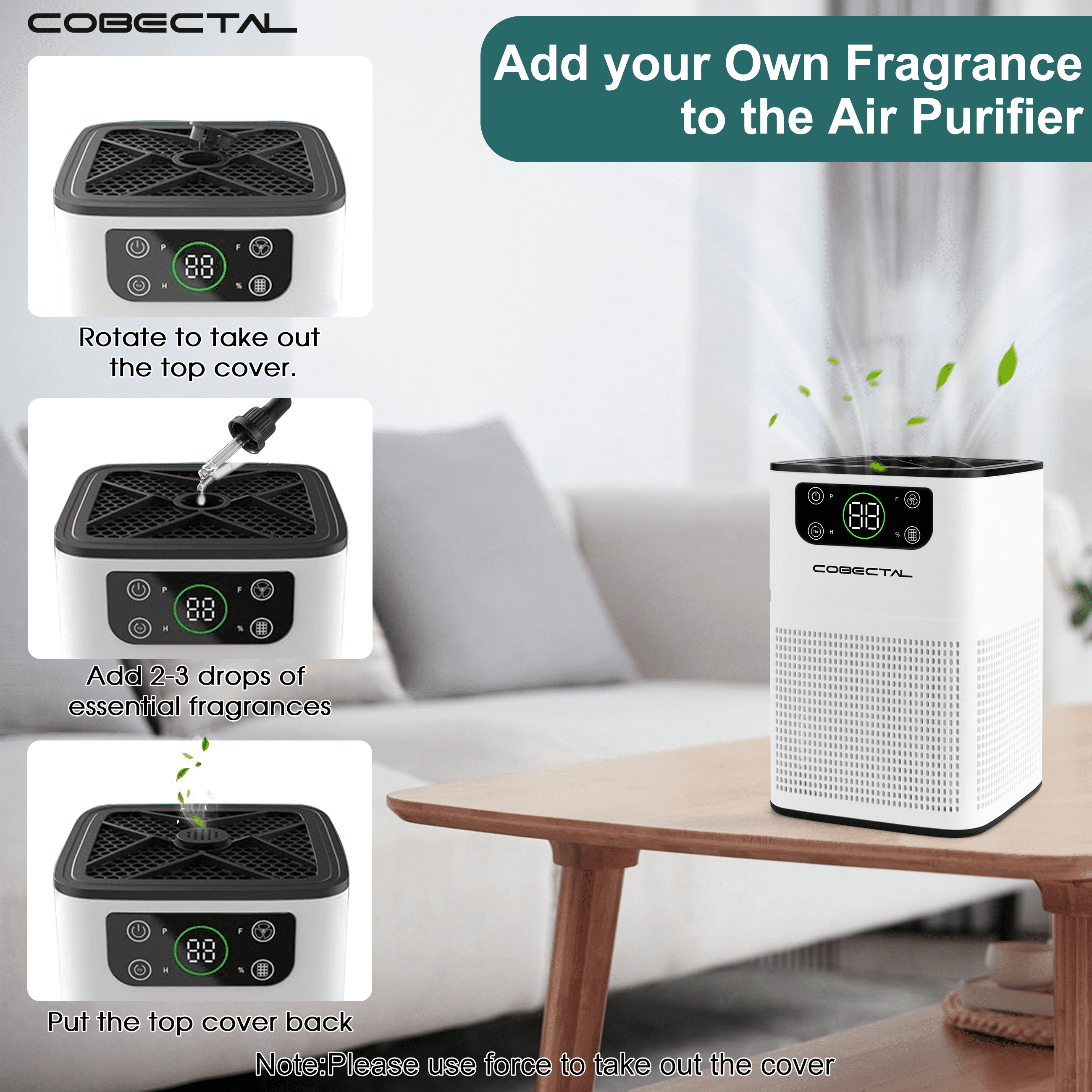 Cobectal HEPA Air Purifier for Smoking, Aroma Purification, 24dB ZQA-3000A Coverage 300 Sq Ft, White