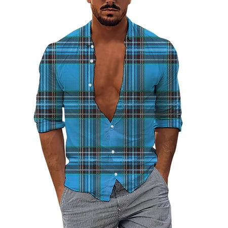 

Fsqjgq Shirts for Men Fit Sleeve Men Casual Long Sleeve Spring Summer TurnNeck 3D Printed Shirts Fashion Top Blouse Shirts Under Scrub Mens Long Sleeve Tops Polyester Spandex E L