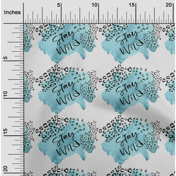 oneOone Cotton Poplin Teal Blue Fabric Text|Leopard Skin & Texture Watercolor Dress Material Fabric Print Fabric By The Yard 42 Inch Wide