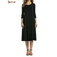 thumbnail image 3 of Spencer Plus Size Women's Casual Basic Comfy 3/4 Sleeve Round Neck Loose Fit A-line and Flare Midi Long Maxi Dress Tunic Swing Skater Dress, 3 of 5