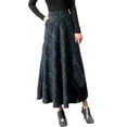 thumbnail image 1 of Faldas a cuadros Prolriy para mujer, cintura alta elástica, maxifalda a cuadros de invierno, cálida, acampanada, larga, hasta el tobillo, faldas para mujer, azul XL, 1 of 7