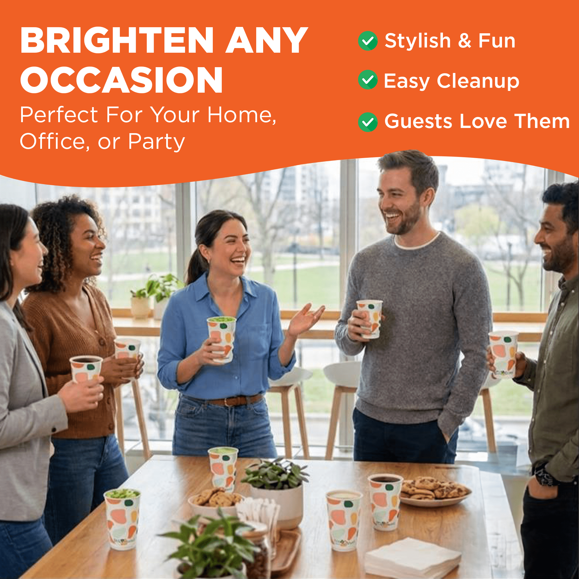 EcoSoul Compostable Hot and Cold Cups, Printed Plant-Based Disposable Cups, 16 oz, 50 Count