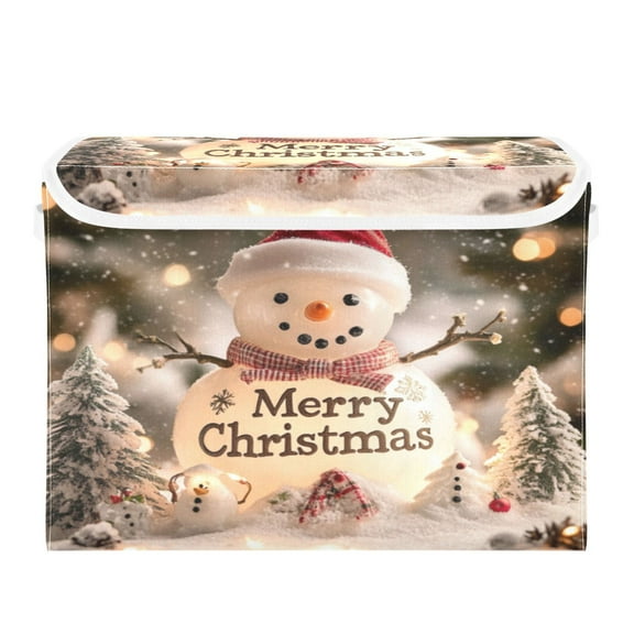 Storage Box With Lid 16.5x12.6x11.8In Foldable Stacked Household Storage Box Merry Christmas Snowman