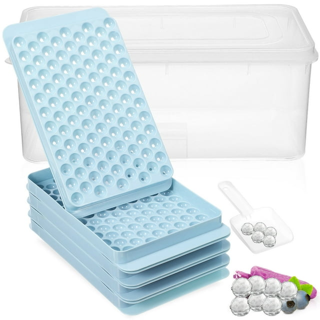 WASHWEPE Skyblue Plastic Ice Tray for Freezer with Unique Design Easy to Fill and Release Small Ice Cubes for Drinks 4 Trays