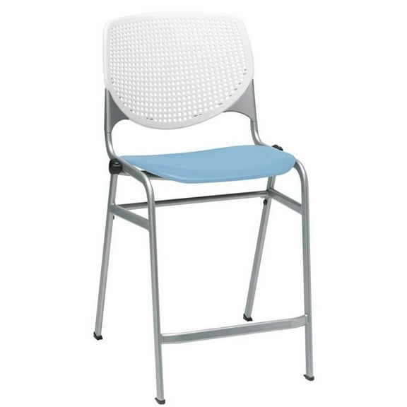 KFI Studios KOOL Armless Stacking Counter Barstool, White Back, Sky Blue Seat