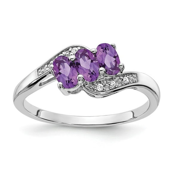 Auriga Fine Jewelry 925 Sterling Silver Rh-plated Amethyst and Diamond Ring for Women Size 6