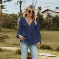 thumbnail image 4 of IWEMEK Tops for Women Going Out Long Sleeve Blouses Casual Fall Wedding Guest Top Lightweight Baggy Autumn Navyblue Tee, 4 of 7