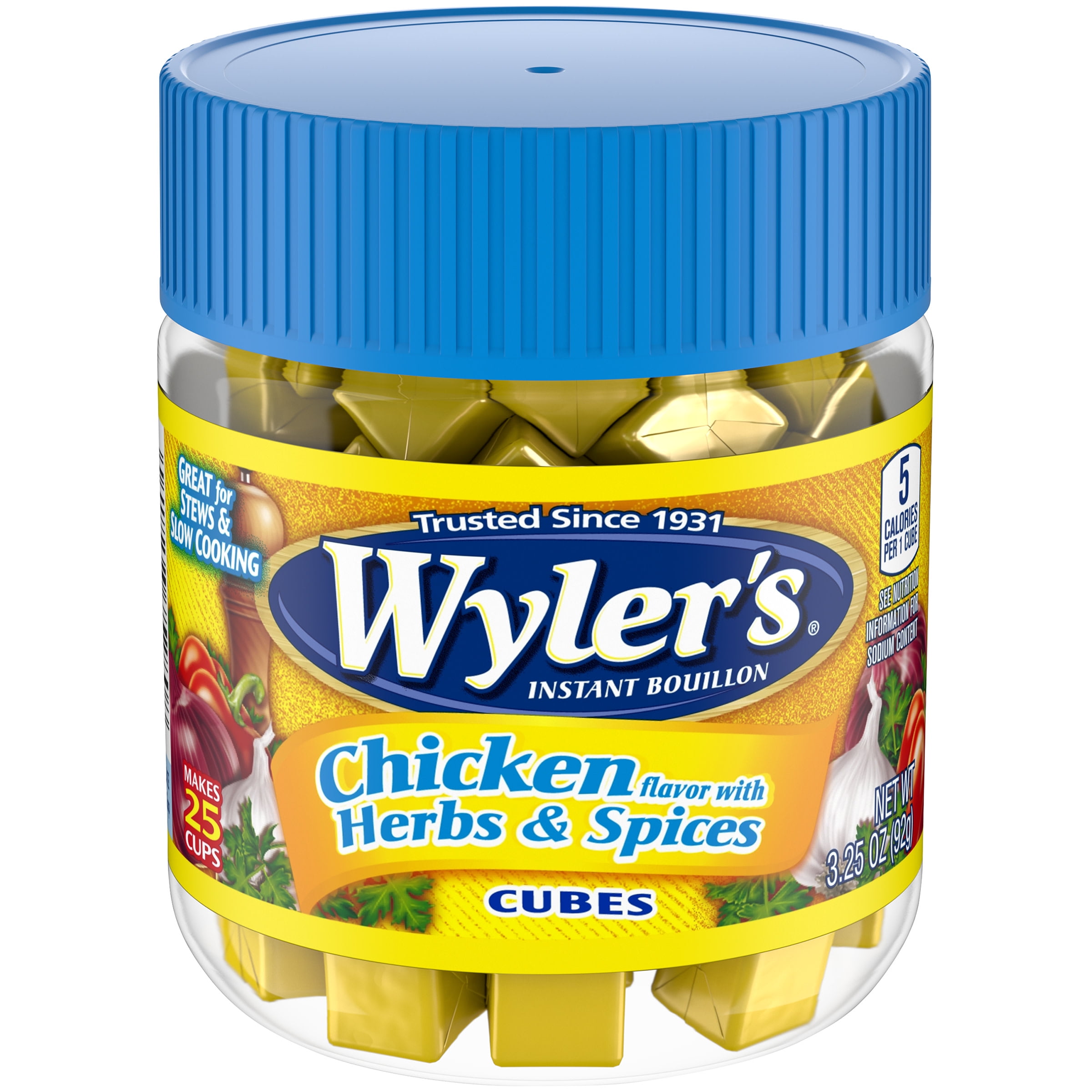 Wyler's Instant Bouillon Chicken, Herbs & Spices Cubes, 3.25 oz Jar