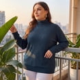 thumbnail image 4 of GRACE & GRANDEUR Women's Plus Size Halloween Outfits Turtleneck Sweater Lightweight Long Sleeve Ribbed Knit Pullover Top 1X Blue, 4 of 8