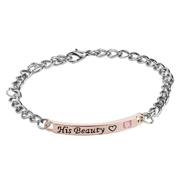 TopLLC Bracelet for Women Letter Bracelet Lovers Bracelet Her Beas His Beauty Inlaid With Crystal Jewelry Gifts