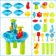 FVLOENG Sand and Water Table for Toddlers 1-3 with Stool, Kids Sensory Activity Table for Water, Sand & Snow Play, Outdoor Backyard Beach Toy, Blue