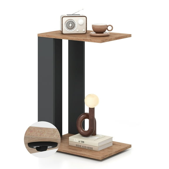 Gymax 2-Tier C Shaped Side Table w/ Universal Wheels & Shelf for Small Space